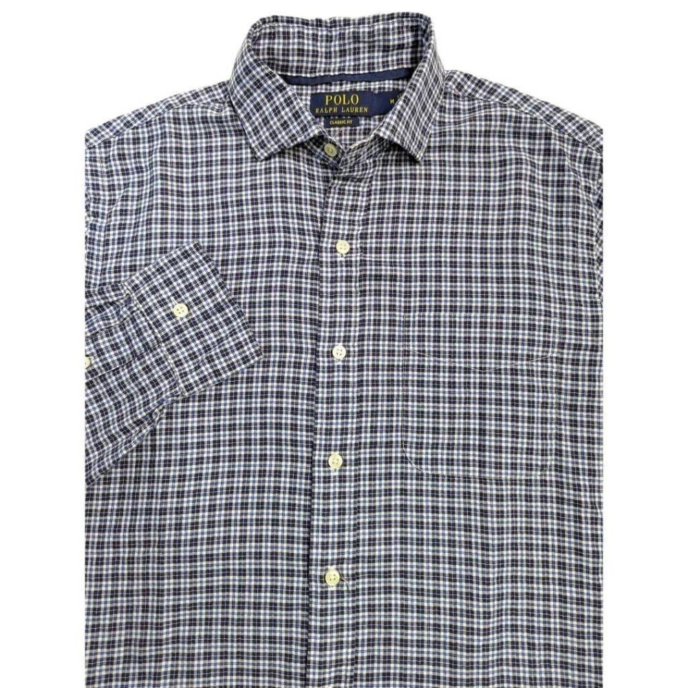 Polo Ralph Lauren Mens Classic Fit Cotton Navy Plaid Button Down Shirt Sz M EUC